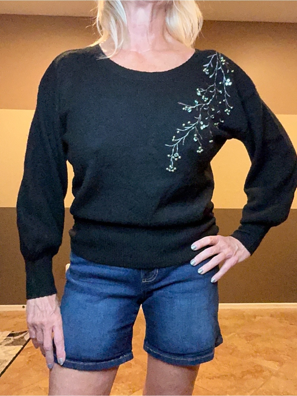 Democracy Rhinestone Embellished Scoop Neck Sweater